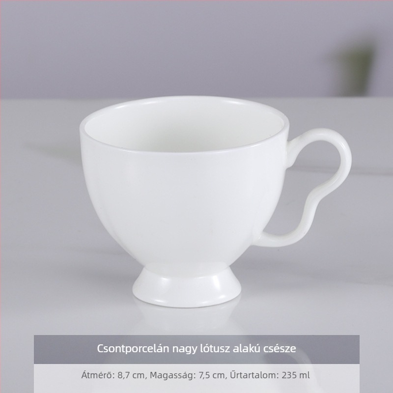 Bone china kávéscsésze és alátét készlet, fehér, irodai és otthoni használatra