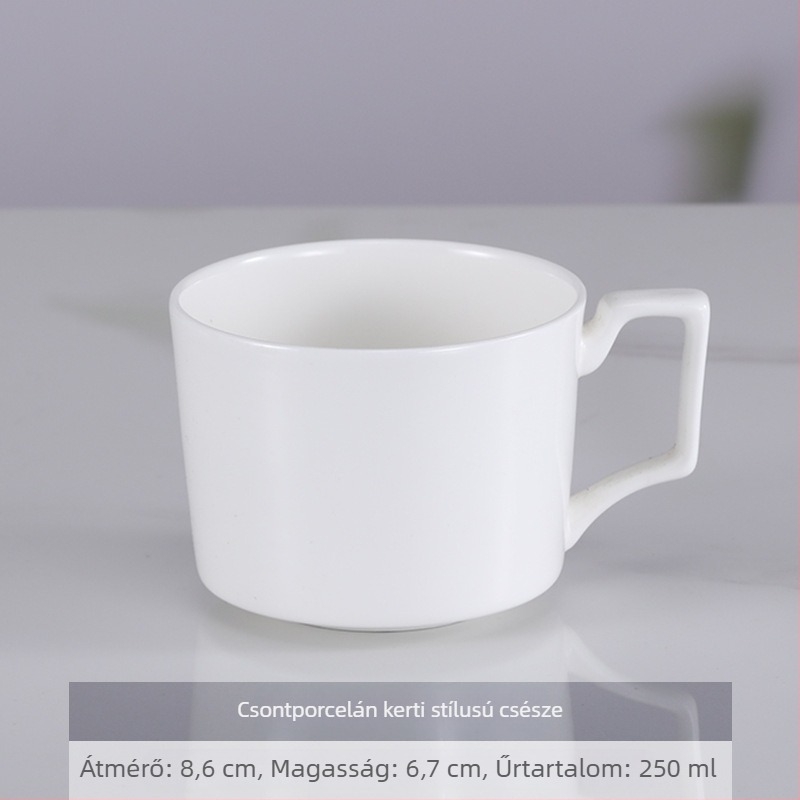 Bone china kávéscsésze és alátét készlet, fehér, irodai és otthoni használatra
