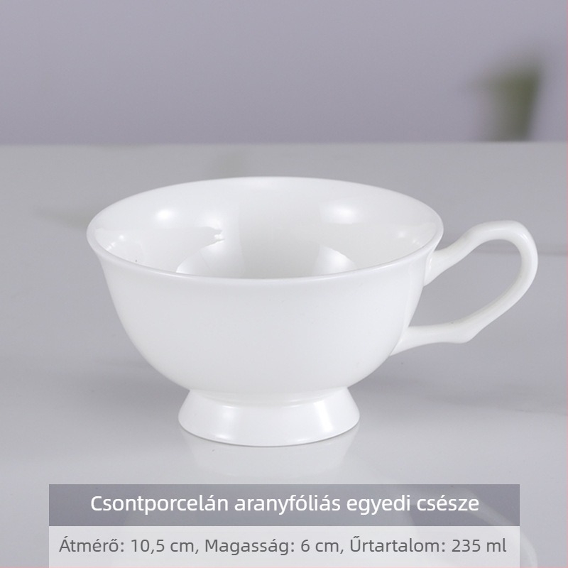Bone china kávéscsésze és alátét készlet, fehér, irodai és otthoni használatra