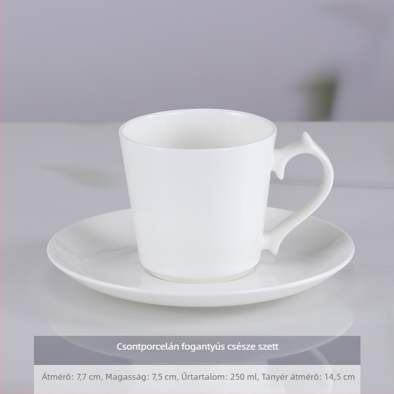 Bone china kávéscsésze és alátét készlet, fehér, irodai és otthoni használatra