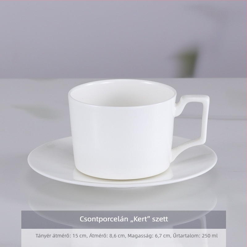 Bone china kávéscsésze és alátét készlet, fehér, irodai és otthoni használatra