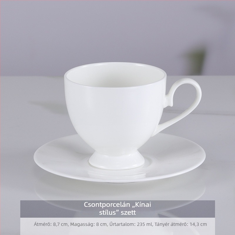 Bone china kávéscsésze és alátét készlet, fehér, irodai és otthoni használatra