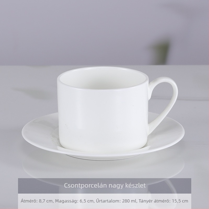 Bone china kávéscsésze és alátét készlet, fehér, irodai és otthoni használatra
