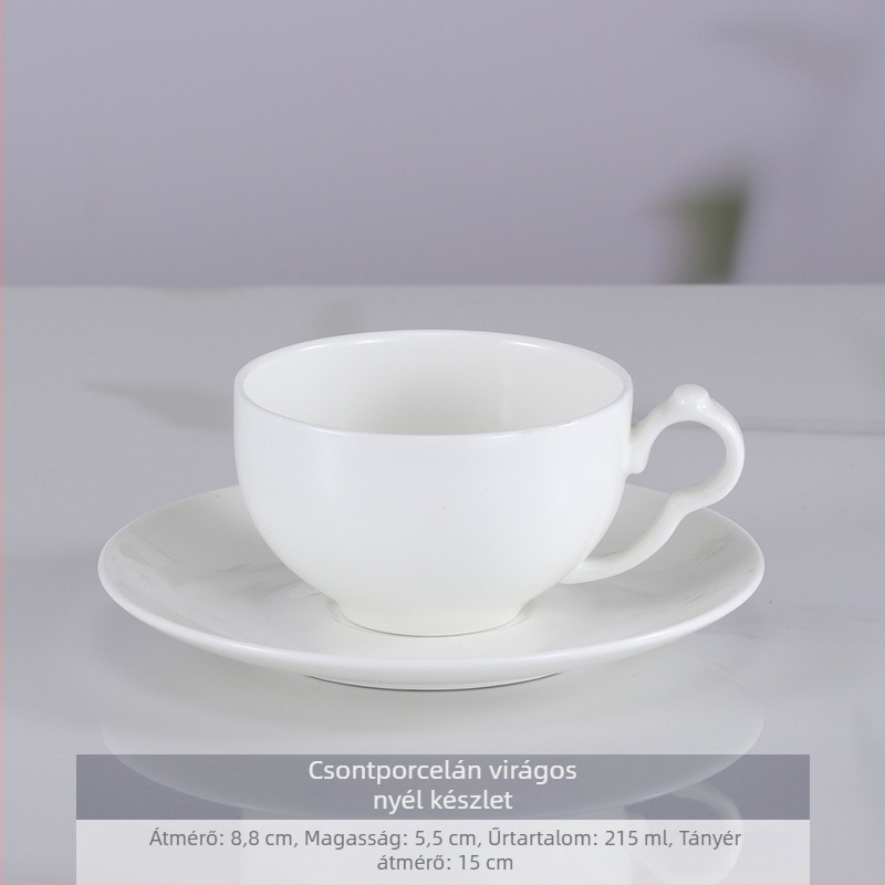 Bone china kávéscsésze és alátét készlet, fehér, irodai és otthoni használatra