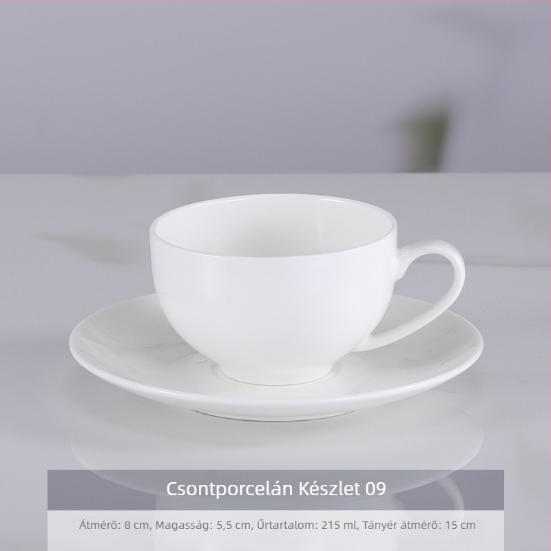 Bone china kávéscsésze és alátét készlet, fehér, irodai és otthoni használatra