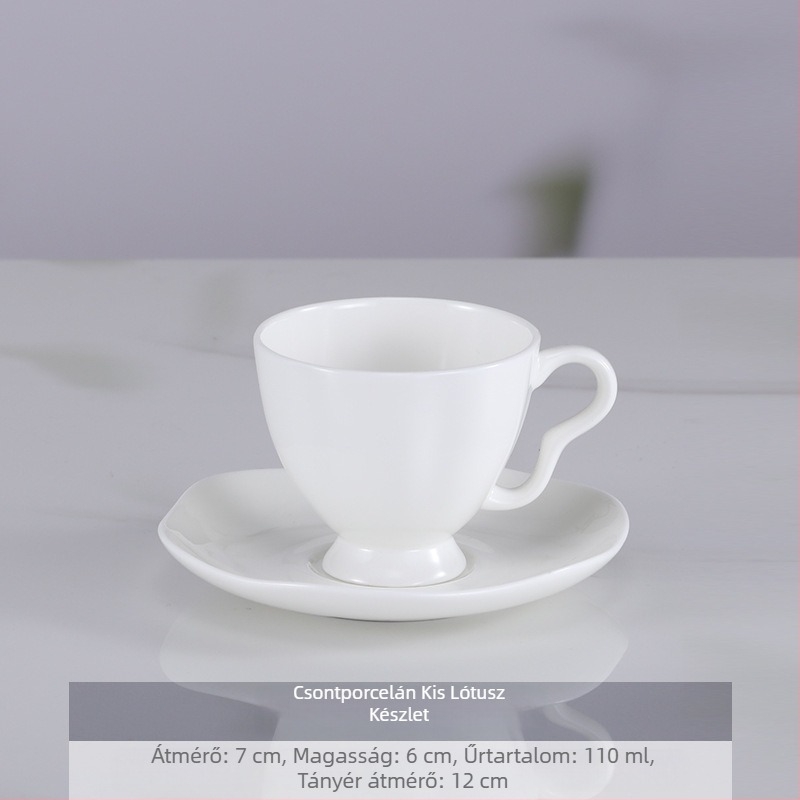 Bone china kávéscsésze és alátét készlet, fehér, irodai és otthoni használatra