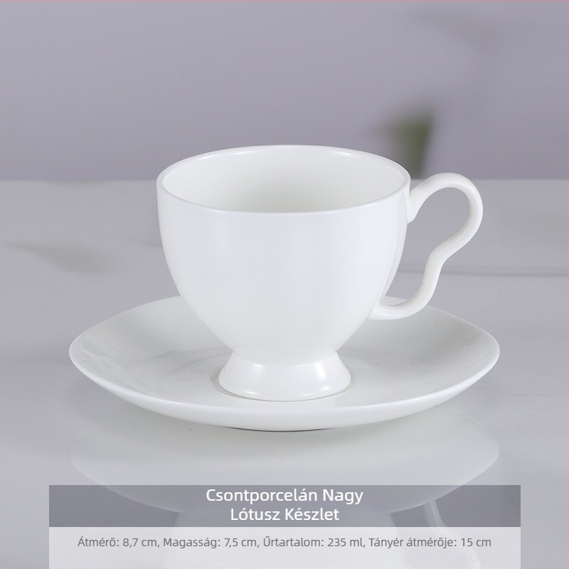 Bone china kávéscsésze és alátét készlet, fehér, irodai és otthoni használatra