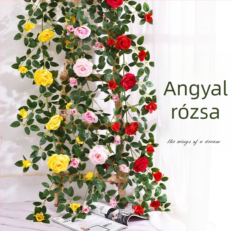 Sárga művirág rózsa futó faldekorációhoz – selyem virágokkal, nappali és bejárat díszítésére