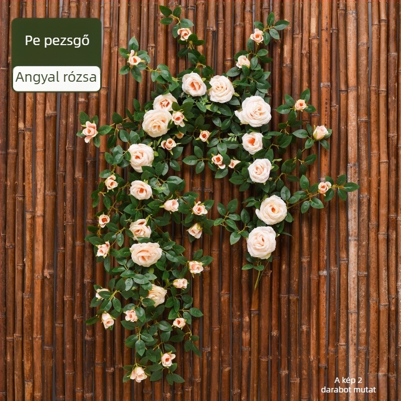 Sárga művirág rózsa futó faldekorációhoz – selyem virágokkal, nappali és bejárat díszítésére