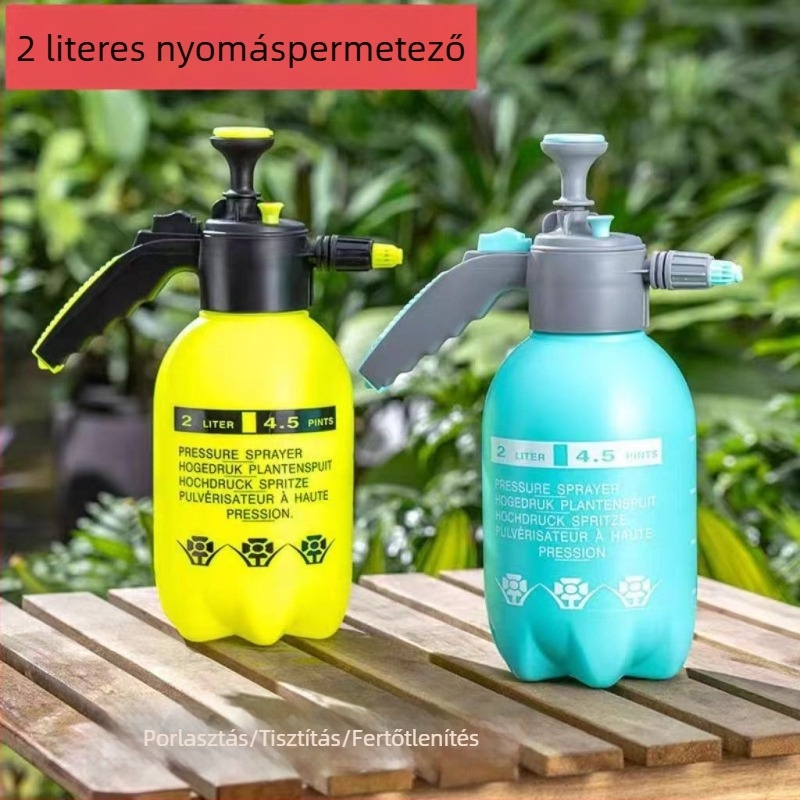 2L-es kerti permetező palack, levegőnyomásos, finom köd, állítható fúvófej