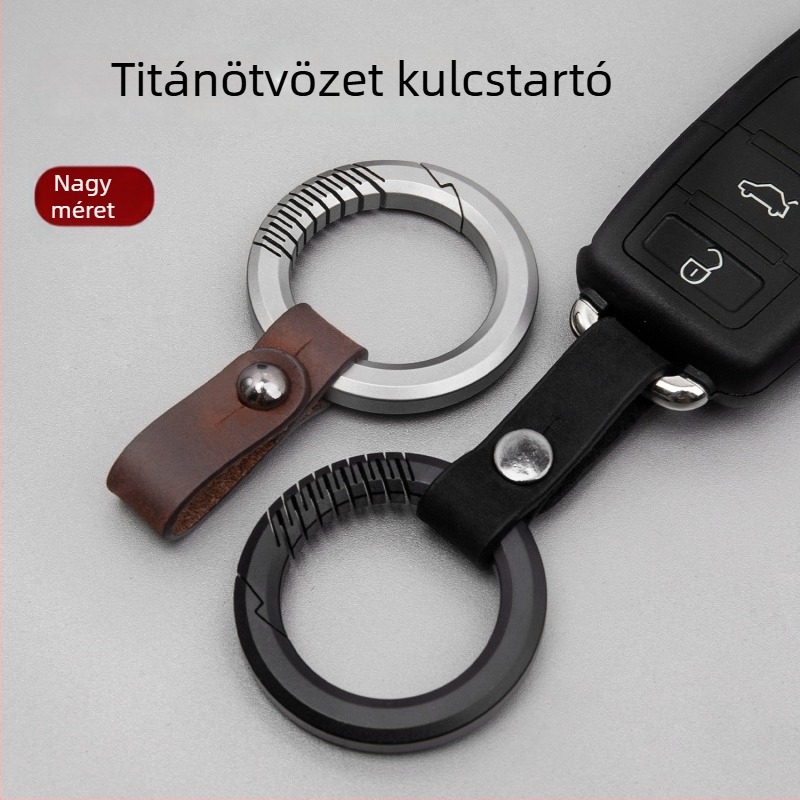 Titán ötvözet kulcstartó Crazy Cowhide bőrrel autókulcsokhoz; univerzális Mercedes-Benz, BMW és Audi számára; uniszex medál