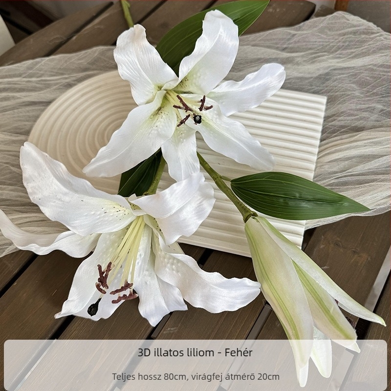 3D művirág liliom – otthoni dekorációhoz, esküvői díszítéshez és fotózáshoz, egyetlen szár