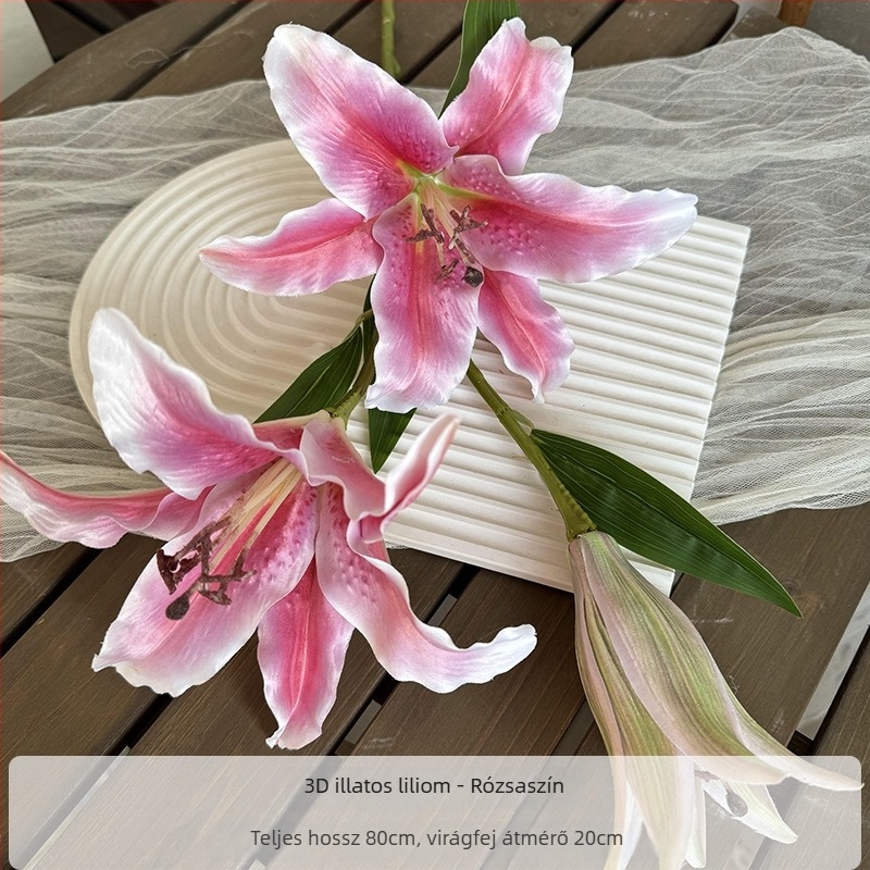 3D művirág liliom – otthoni dekorációhoz, esküvői díszítéshez és fotózáshoz, egyetlen szár