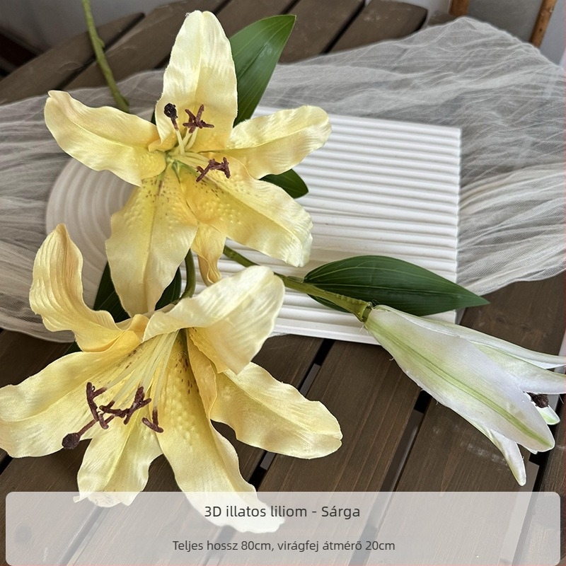 3D művirág liliom – otthoni dekorációhoz, esküvői díszítéshez és fotózáshoz, egyetlen szár