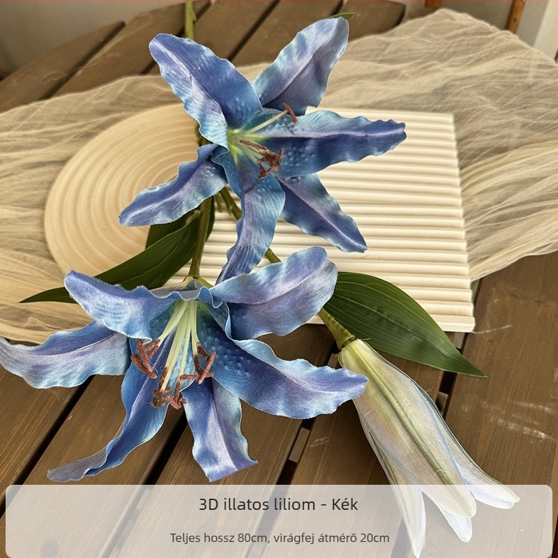 3D művirág liliom – otthoni dekorációhoz, esküvői díszítéshez és fotózáshoz, egyetlen szár