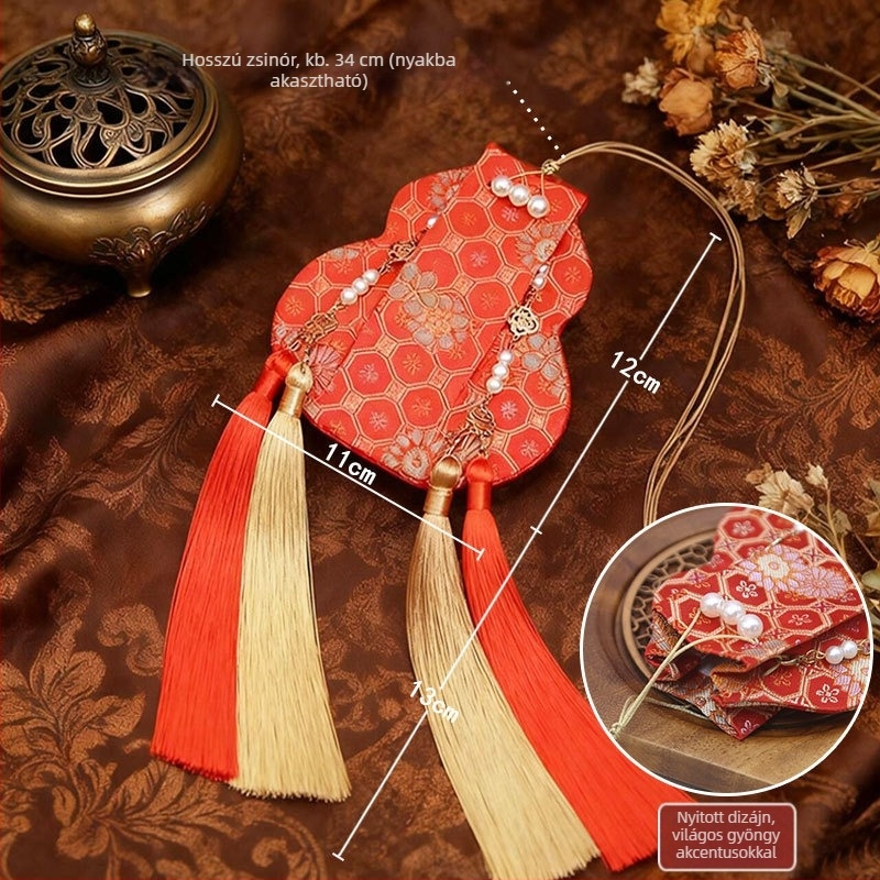 Hanfu kiegészítő készlet: tök alakú illatos tasak, brokát erszény, szerencsezsák, hordozható amulett, hagyományos stílus