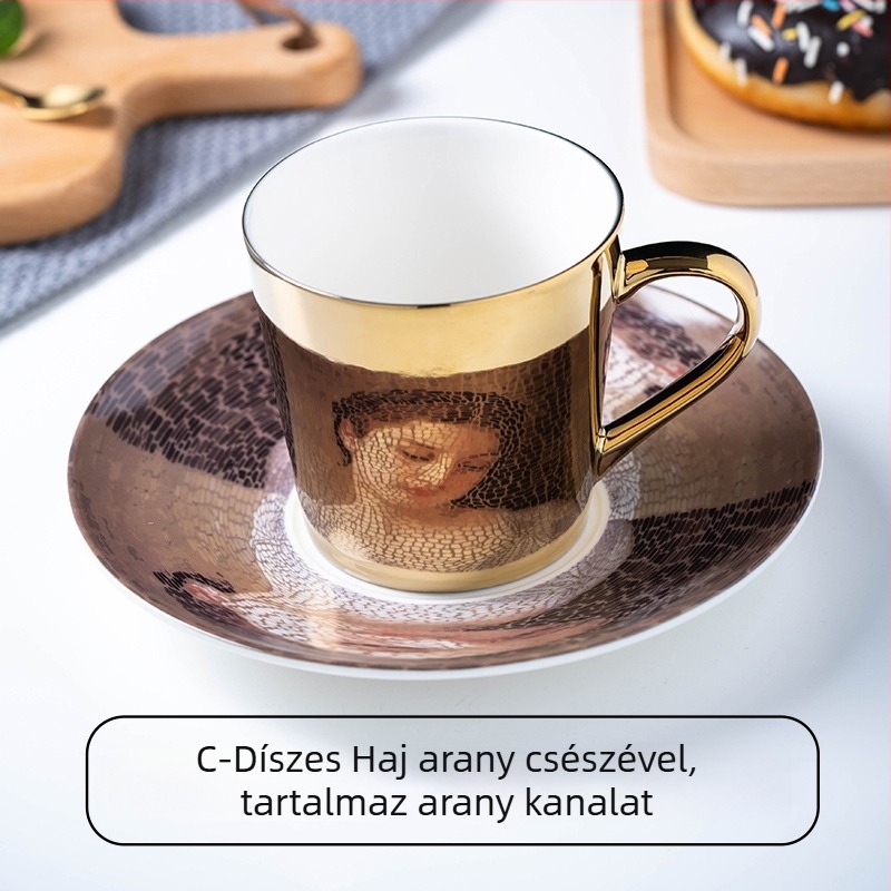 Kreatív tükörfényű kerámia kávéscsésze készlet, európai stílusú tervező arany csészékkel