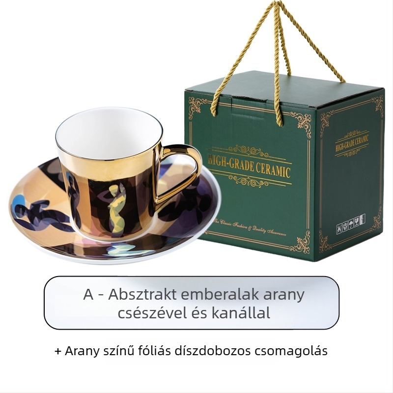 Kreatív tükörfényű kerámia kávéscsésze készlet, európai stílusú tervező arany csészékkel