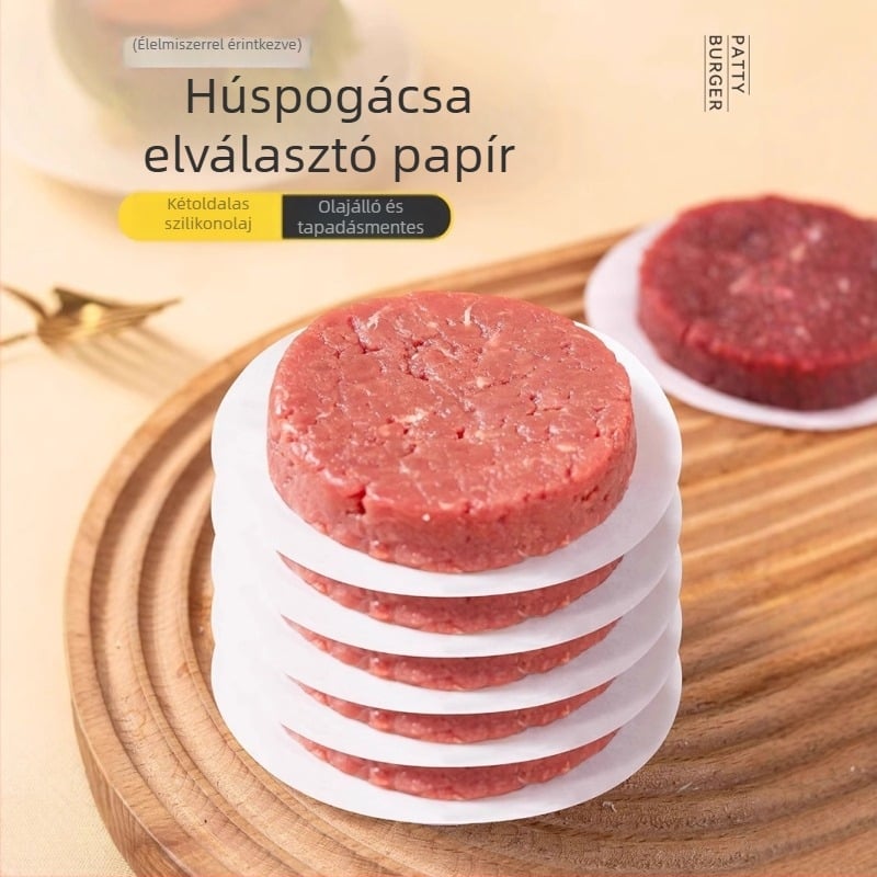 Marhahús pogácsa sütőpapír, élelmiszer-minőségű, szilikonolaj bevonattal, tapadásmentes, fagyasztóbarát, hamburger párolópapír