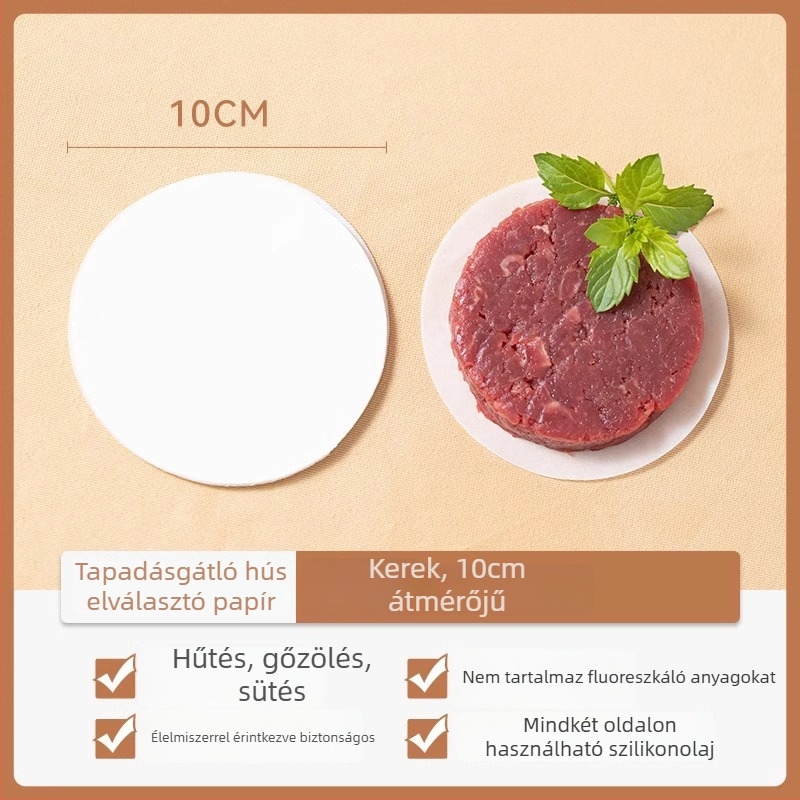 Marhahús pogácsa sütőpapír, élelmiszer-minőségű, szilikonolaj bevonattal, tapadásmentes, fagyasztóbarát, hamburger párolópapír