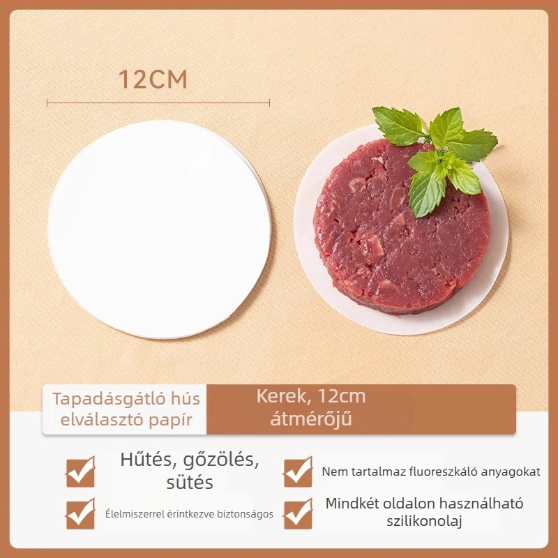 Marhahús pogácsa sütőpapír, élelmiszer-minőségű, szilikonolaj bevonattal, tapadásmentes, fagyasztóbarát, hamburger párolópapír