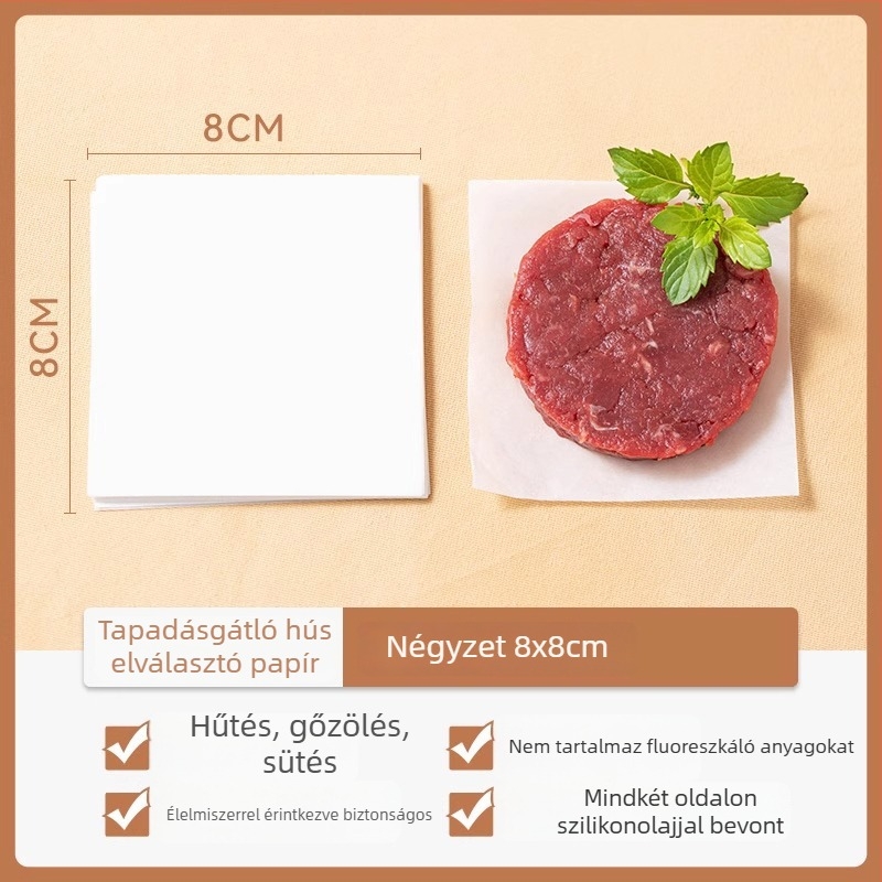 Marhahús pogácsa sütőpapír, élelmiszer-minőségű, szilikonolaj bevonattal, tapadásmentes, fagyasztóbarát, hamburger párolópapír