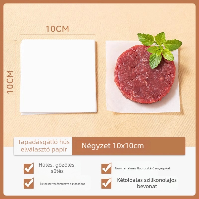 Marhahús pogácsa sütőpapír, élelmiszer-minőségű, szilikonolaj bevonattal, tapadásmentes, fagyasztóbarát, hamburger párolópapír