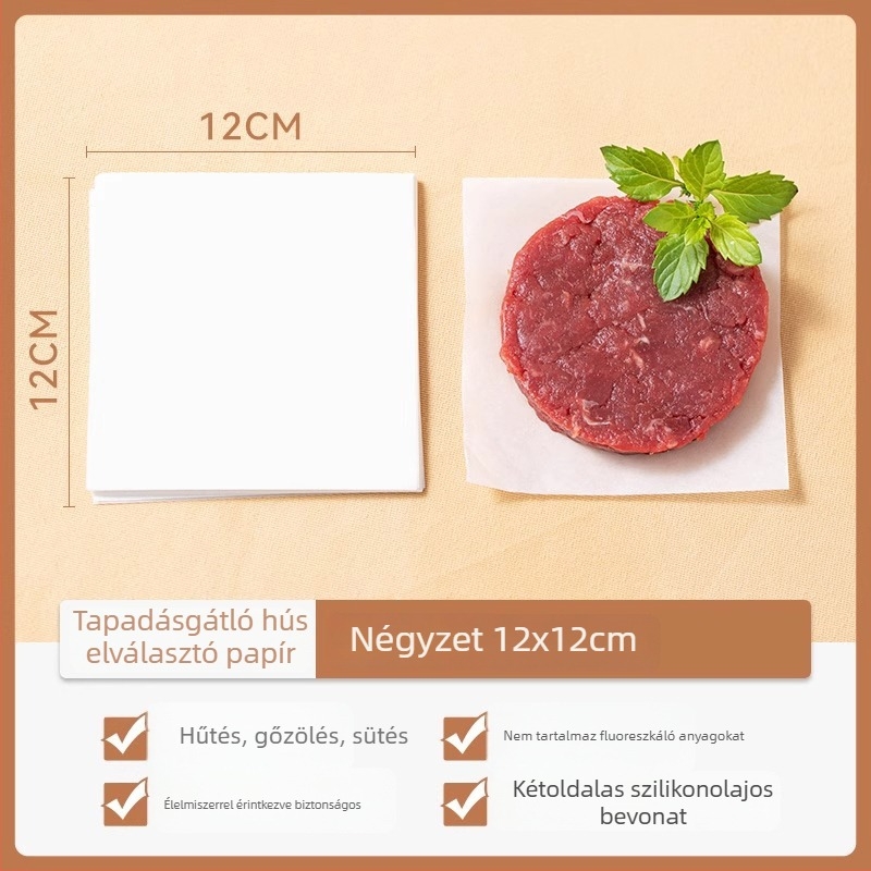 Marhahús pogácsa sütőpapír, élelmiszer-minőségű, szilikonolaj bevonattal, tapadásmentes, fagyasztóbarát, hamburger párolópapír
