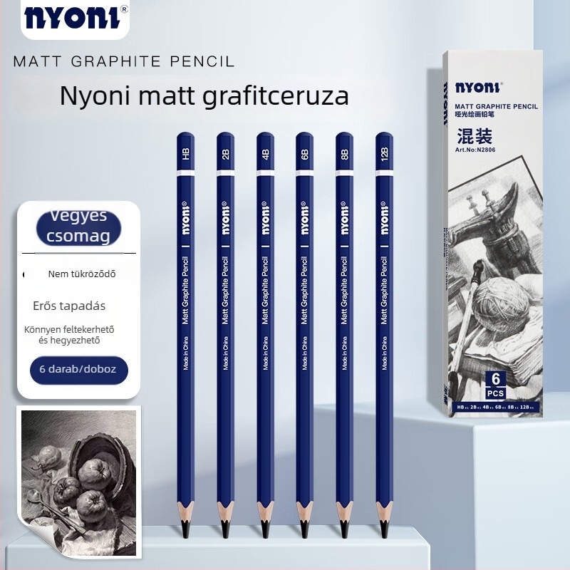 Nyoni matt rajzceruzák 2B skiccekhez, nem fényesek, HB, kevert 4B, sötét grafit