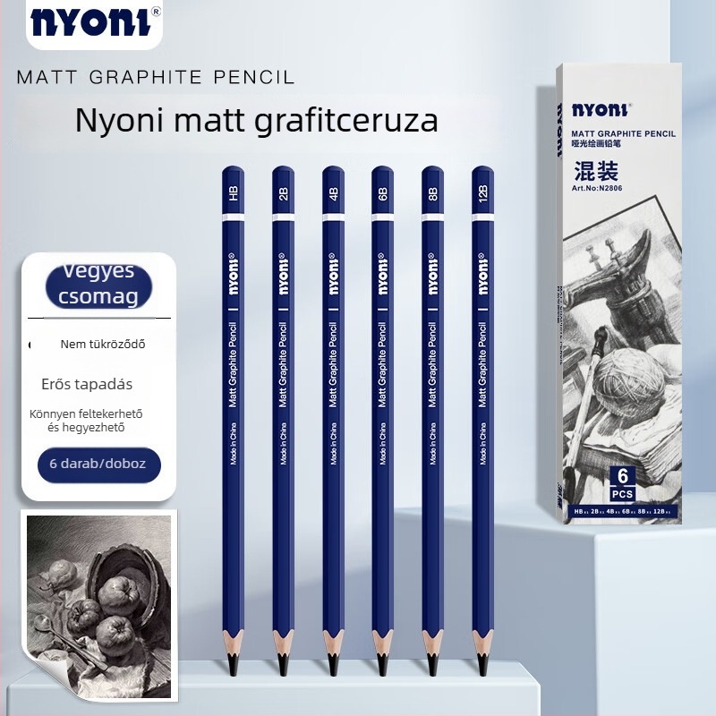 Nyoni matt rajzceruzák 2B skiccekhez, nem fényesek, HB, kevert 4B, sötét grafit