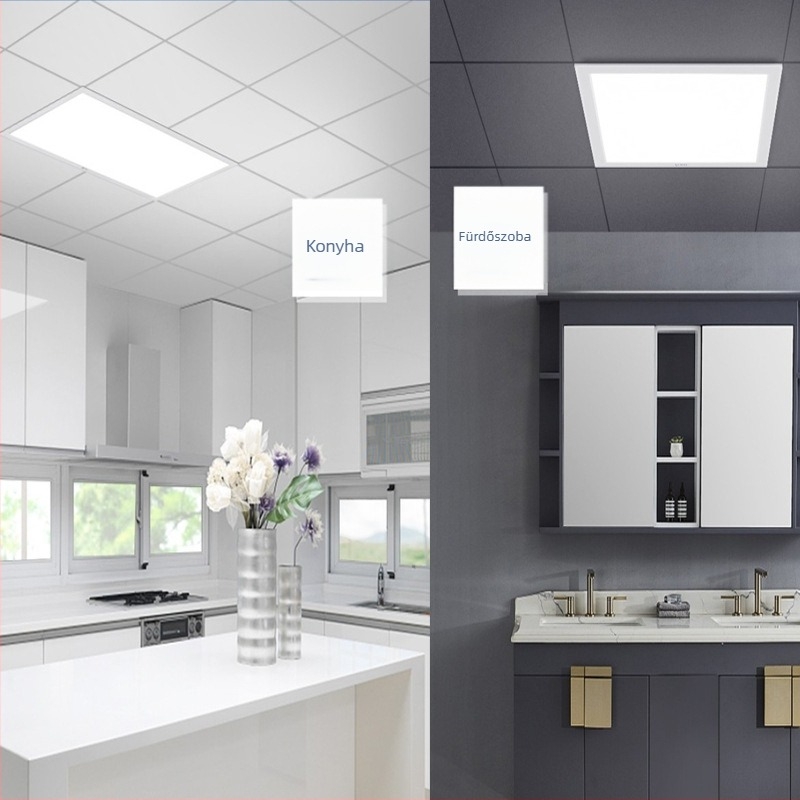 LED mennyezeti panel 300x300/300x600, konyha és fürdőszoba, antireflexiós sík panel