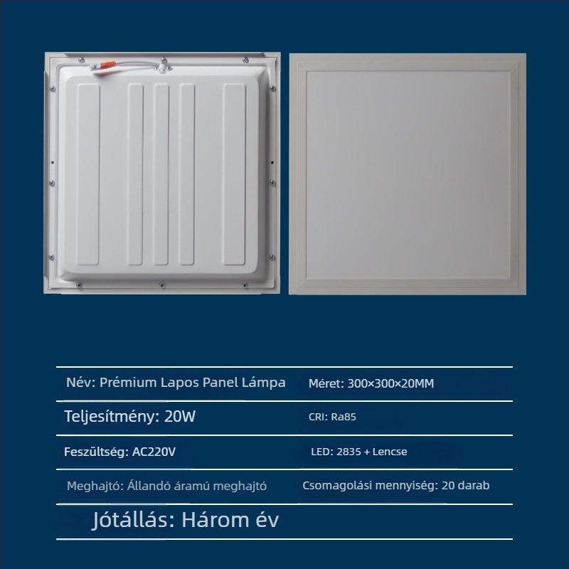 LED mennyezeti panel 300x300/300x600, konyha és fürdőszoba, antireflexiós sík panel