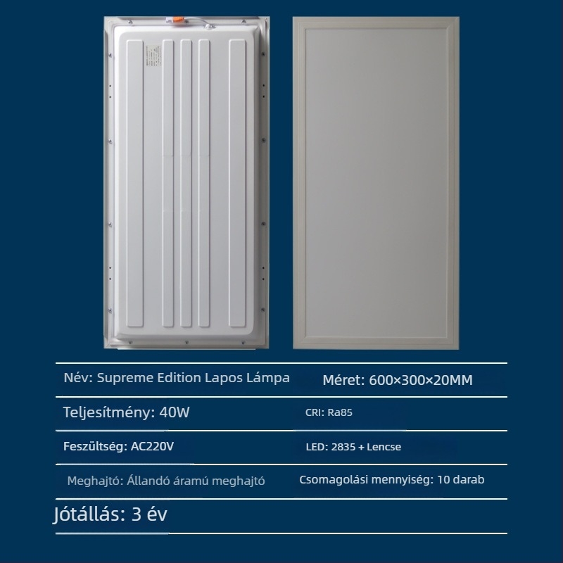 LED mennyezeti panel 300x300/300x600, konyha és fürdőszoba, antireflexiós sík panel