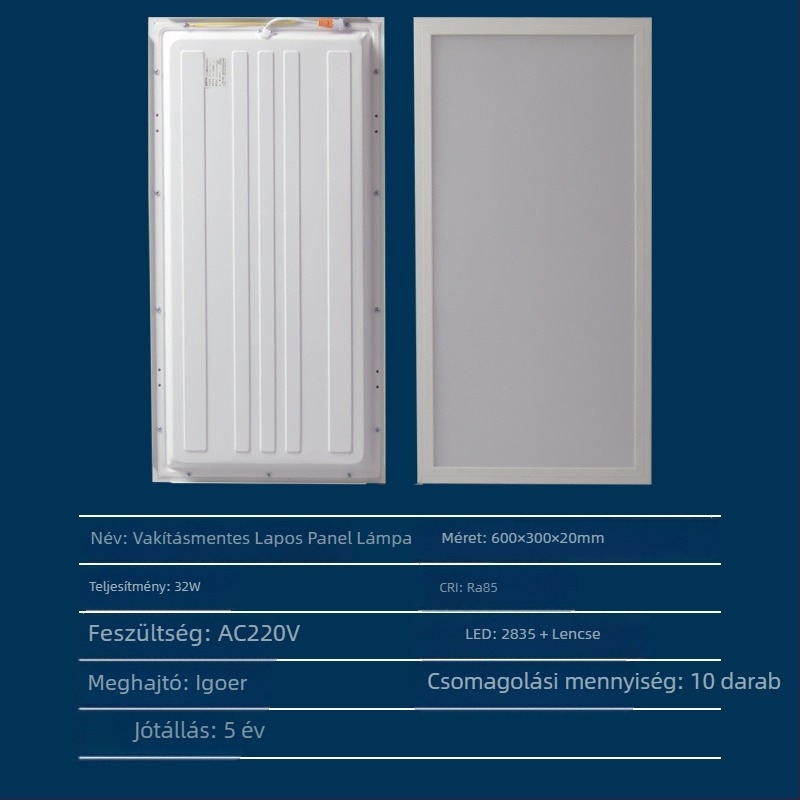 LED mennyezeti panel 300x300/300x600, konyha és fürdőszoba, antireflexiós sík panel
