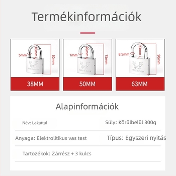 Krómozott lakat – rozsdamentes és esőálló, lopás elleni védelem háztartási ajtókhoz és kültéri használatra, G-típusú, vas test, Fir Ring márka