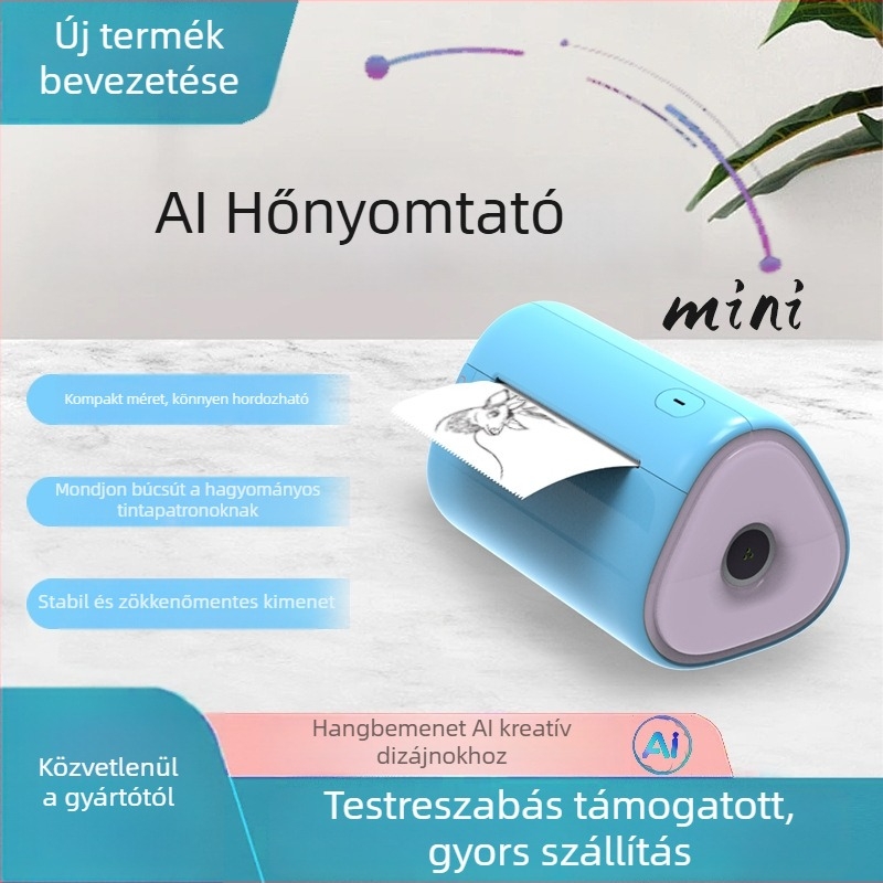 AI nyomtató WiFi-vel, hanggenerált képekkel, tinta nélkül, hőnyomtató