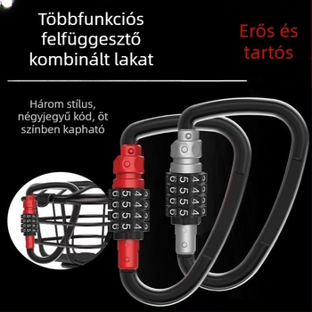 Jelszavas zár U-alakú karabinerrel és D-alakú kampóval, vízálló kültéri zár sisakhoz és elektromos kerékpár kosárhoz