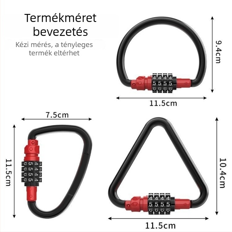 Jelszavas zár U-alakú karabinerrel és D-alakú kampóval, vízálló kültéri zár sisakhoz és elektromos kerékpár kosárhoz