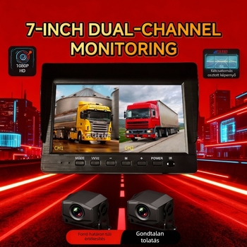 Kamion dash cam integrált hátsó kamerával, négycsatornás megfigyelés, 1080p éjjellátás, 12V/24V, 10 hüvelykes kijelző