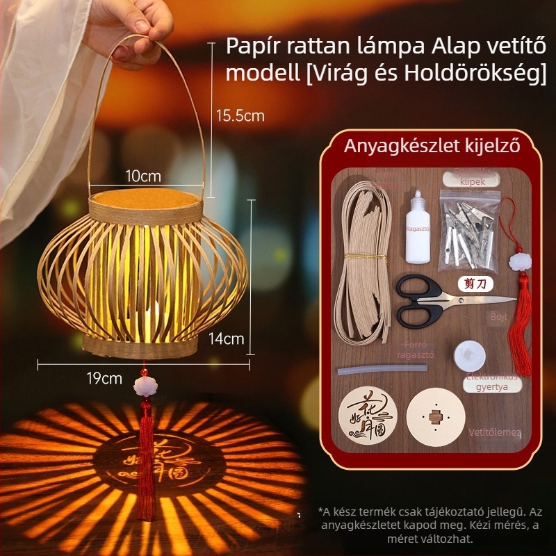 Rattanból készült papírlámpa – DIY készlet kínai ősi stílusú dekorációhoz, vetítéssel