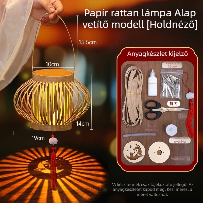 Rattanból készült papírlámpa – DIY készlet kínai ősi stílusú dekorációhoz, vetítéssel