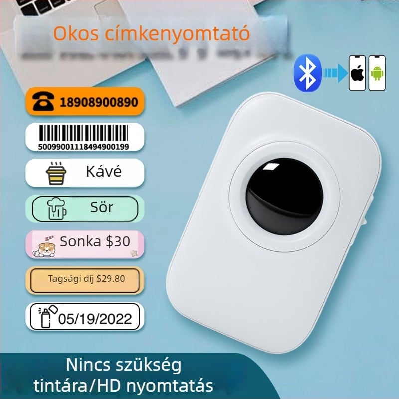 Love Seal címke nyomtató háztartási használatra, kompakt tinta nélküli termikus nyomtató Bluetooth-kapcsolattal és kézi vágóval