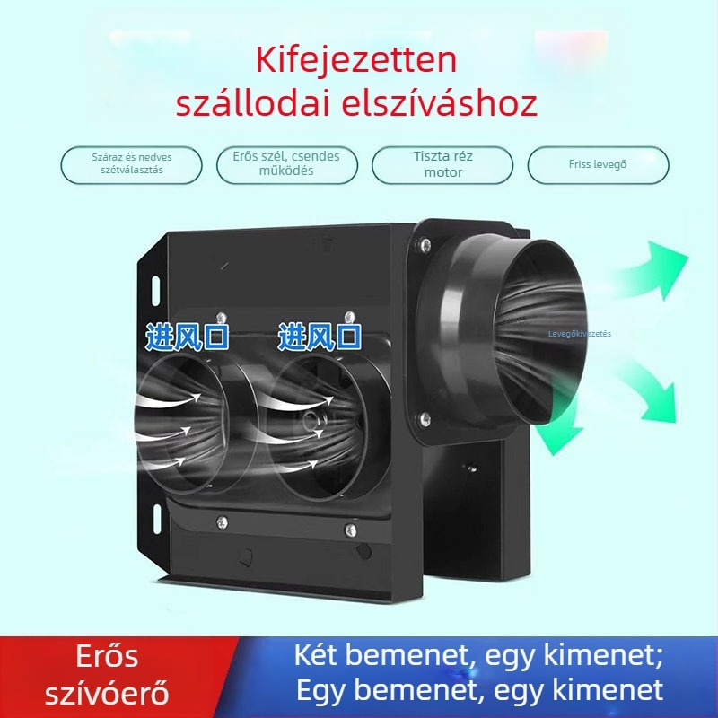 1–2 kiáramló ventilátor, hotel-specifikus, halk fürdőszobai osztott csatornás ventilátor