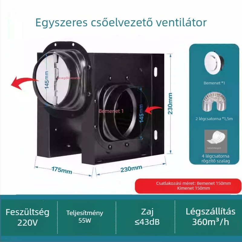 1–2 kiáramló ventilátor, hotel-specifikus, halk fürdőszobai osztott csatornás ventilátor