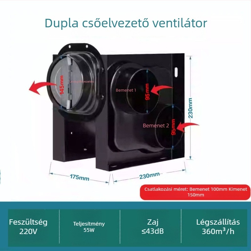 1–2 kiáramló ventilátor, hotel-specifikus, halk fürdőszobai osztott csatornás ventilátor