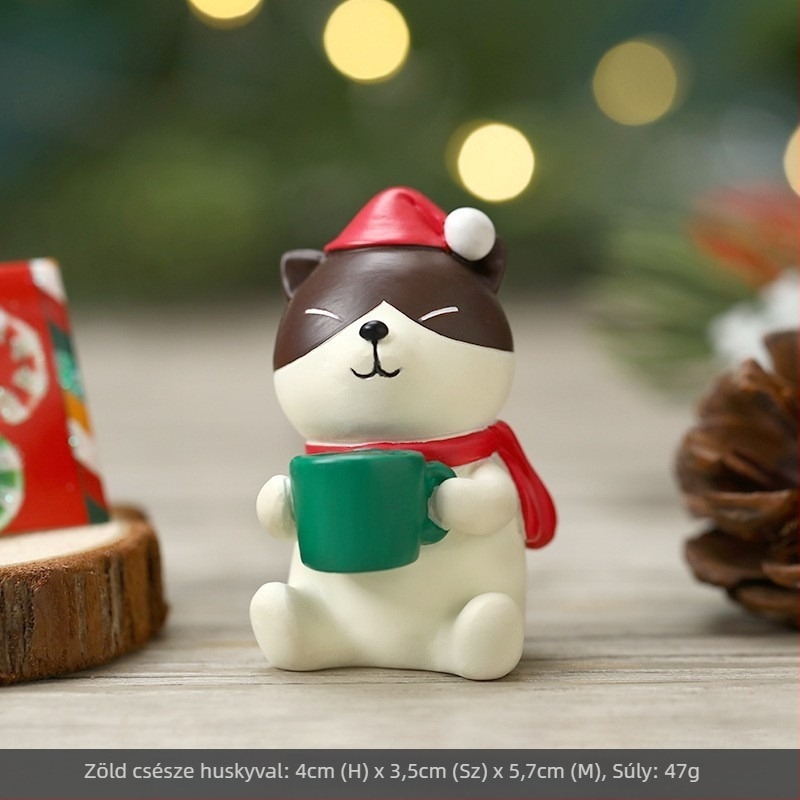 Karácsonyi díszek — aranyos kézzel készített díszek: Mikulás, rénszarvas, karácsonyfa, asztali dekoráció gyantából
