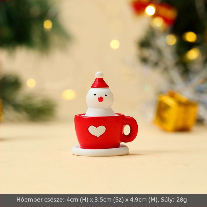 Karácsonyi díszek — aranyos kézzel készített díszek: Mikulás, rénszarvas, karácsonyfa, asztali dekoráció gyantából