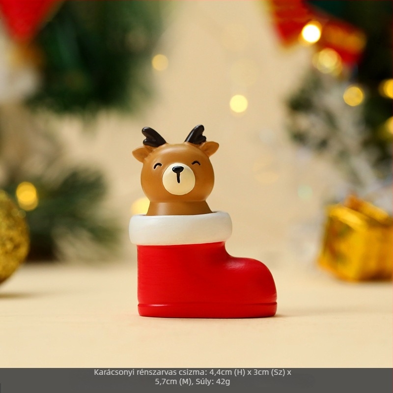 Karácsonyi díszek — aranyos kézzel készített díszek: Mikulás, rénszarvas, karácsonyfa, asztali dekoráció gyantából