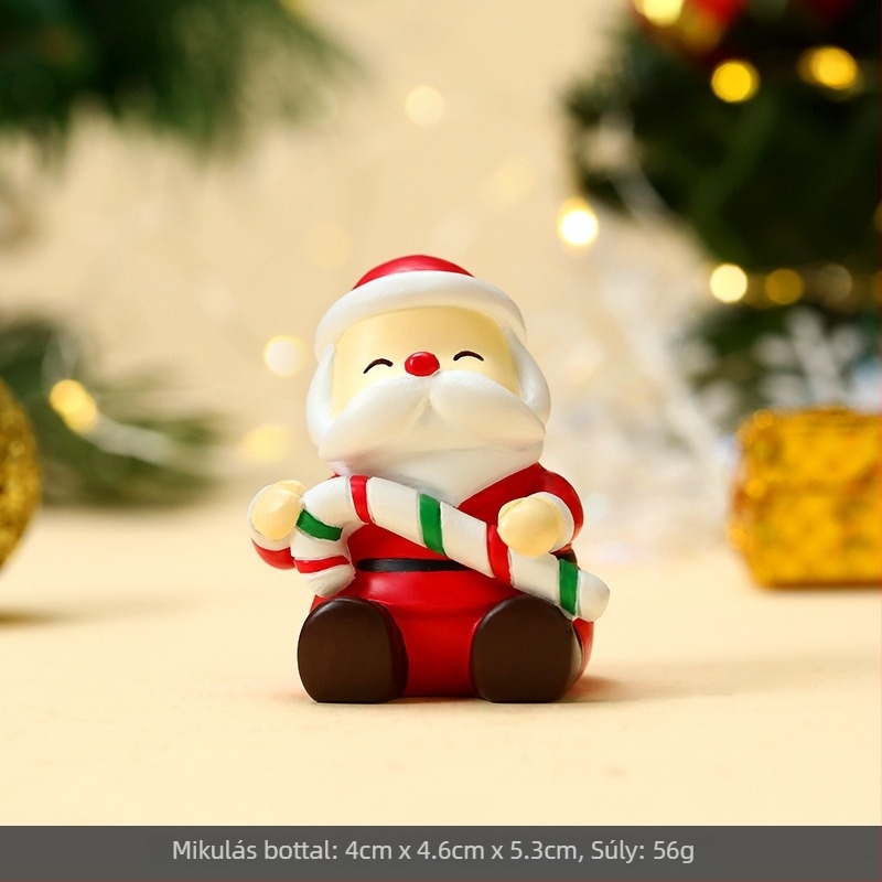 Karácsonyi díszek — aranyos kézzel készített díszek: Mikulás, rénszarvas, karácsonyfa, asztali dekoráció gyantából