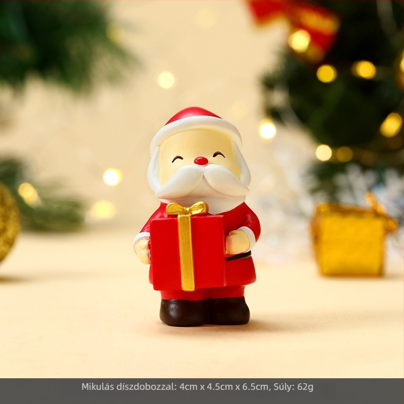 Karácsonyi díszek — aranyos kézzel készített díszek: Mikulás, rénszarvas, karácsonyfa, asztali dekoráció gyantából